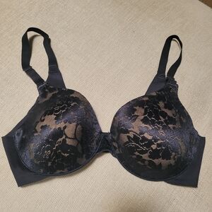 Soma Vanishing Back Full Coverage Lace Underwire Bra Black Tan 36C EUC